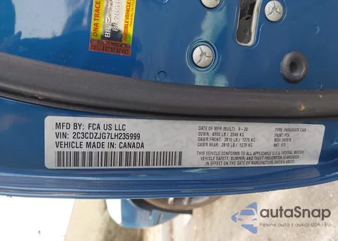 2020 Dodge Challenger Gt z USA, uszkodzony, nr VIN 2C3CDZJG7LH235999